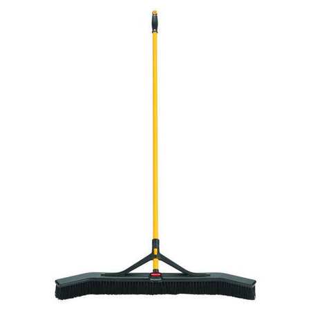 RUBBERMAID COMMERCIAL 36 in Sweep Face Push Broom, Medium, Synthetic, Black, 60 in L Handle 2018728