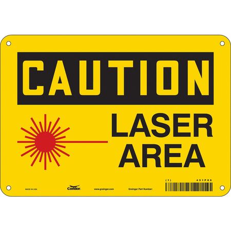 CONDOR Laser Warning Sign, 7 in H, 10 in W, Polyethylene, Vertical Rectangle, 451P86 451P86