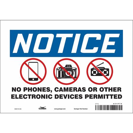 CONDOR Safety Sign Cell Phone, 7 in Height, 10 in Width, Vinyl, Vertical Rectangle, English 451P70