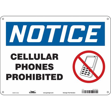 CONDOR Safety Sign Cell Phone, 10 in H, 14 in W, Polyethylene, Horizontal Rectangle, English, 451P53 451P53