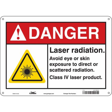 CONDOR Laser Warning Sign, 10 in H, 14 in W, Polyethylene, Horizontal Rectangle, 451R89 451R89