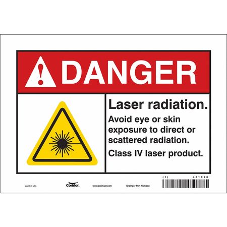 CONDOR Laser Warning Sign, 7 in H, 10 in W, Vinyl, Vertical Rectangle, 451R90 451R90