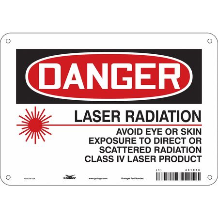 CONDOR Laser Warning Sign, 7 in H, 10 in W, Polyethylene, Vertical Rectangle, 451R70 451R70