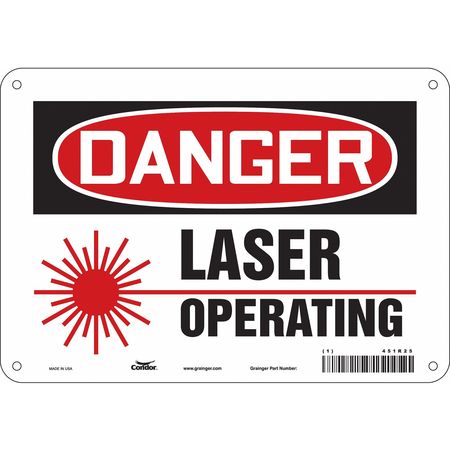 CONDOR Laser Warning Sign, 7 in H, 10 in W, Polyethylene, Vertical Rectangle, 451R25 451R25