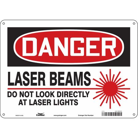 Laser Warning Sign, 10 In H, 14 In W, Aluminum, Horizontal Rectangle,451R50