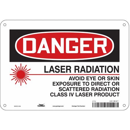 CONDOR Laser Warning Sign, 7 in H, 10 in W, Aluminum, Vertical Rectangle, 451R67 451R67