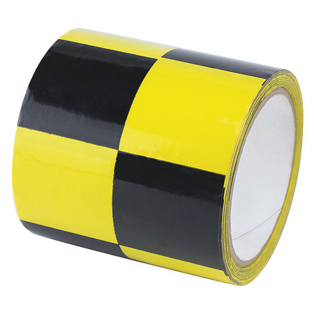 ZORO SELECT Warning Tape, Checkered, Black/Yellow, 4" W 8AEC6