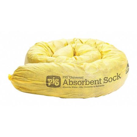 PIG Absorbent Sock, 12 gal, 3 in x 48 in, Universal, Yellow, Polypropylene PIG105-YW
