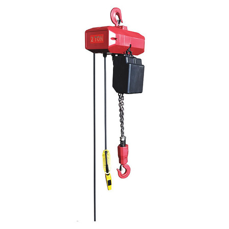 Dayton Electric Chain Hoist, 4,000 lb, 20 ft, Hook Mounted - No Trolley, 115/230V, Red 452R49