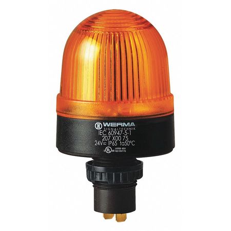 WERMA Warning Light, Yellow, 24VAC/DC, Dome Lens 20730075