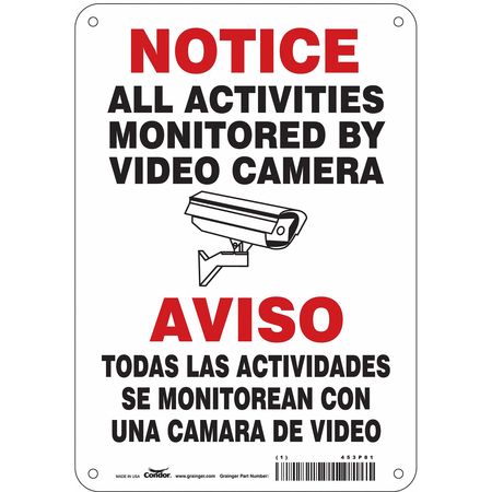 CONDOR Security Sign, 10 in H, 7 in W, Aluminum, Horizontal Rectangle, English, 453P81 453P81