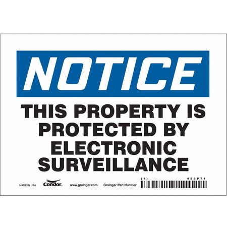 Condor Security Sign, 5 in H, 7 in W, Vinyl, Horizontal Rectangle, English, 453P71 453P71