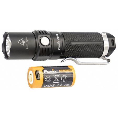 FENIX LIGHTING Mini Flashlight, 3.70" L, 550 lm, Black PD25RSTBK