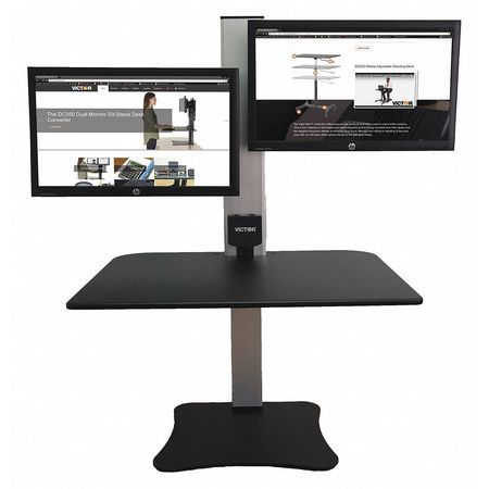 VICTOR TECHNOLOGY Electric Dual Monitor Standing Desk, 23 in D, 28 in W, Black, Aluminum DC450