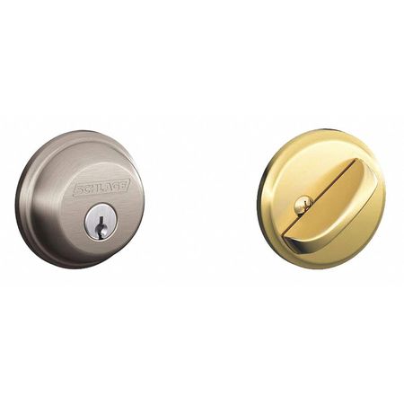 SCHLAGE RESIDENTIAL Deadbolt, Bright Brass / Satin Nickel B60N 619X605