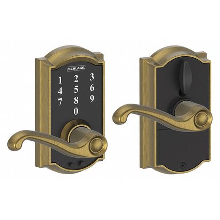 SCHLAGE RESIDENTIAL Electronic Lock, Lever, Antique Brass FE695 CAM609FLA