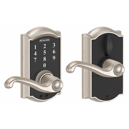 SCHLAGE RESIDENTIAL Electronic Lock, Lever, Satin Nickel FE695 CAM619FLA