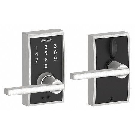 SCHLAGE RESIDENTIAL Electronic Lock, Lever, Satin Chrome FE695 CEN626LAT