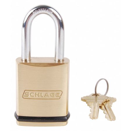 SCHLAGE Padlock, Keyed Different, Long Shackle, Rectangular Brass Body, Hardened Steel Shackle, 3/4 in W KS23D2300