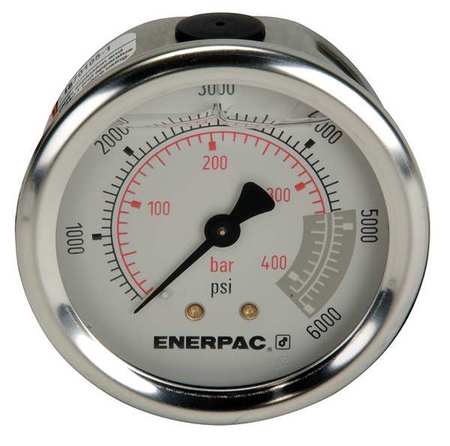 Enerpac Pressure Gauge, 0 to 6000 psi, 1/4 in NPTF, Stainless Steel, Silver G2534R