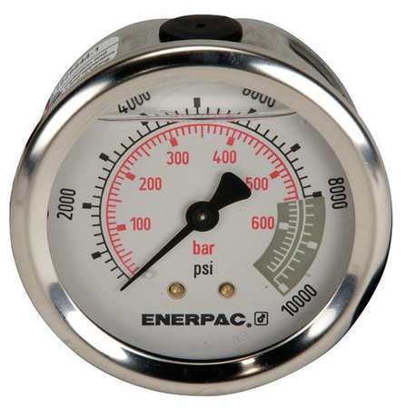 Enerpac Pressure Gauge, 0 to 10,000 psi, 1/4 in NPTF, Stainless Steel, Silver G2537R