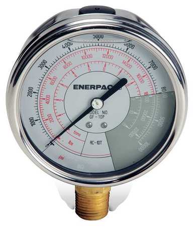 Enerpac Pressure Gauge, 0 to 10,000 psi, 1/2 in NPTF, Stainless Steel, Silver GF10P