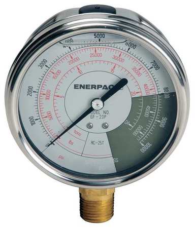 ENERPAC Pressure Gauge, 0 to 10,000 psi, 1/2 in NPTF, Stainless Steel, Silver GF20P