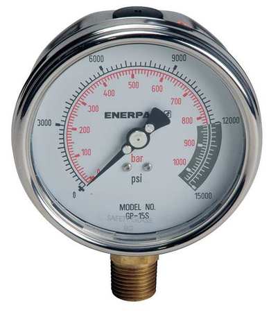 ENERPAC Pressure Gauge, 0 to 15,000 psi, 1/2 in NPTF, Stainless Steel, Silver GP15S