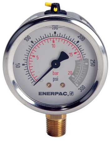 Enerpac Pressure Gauge, 0 to 300 psi, 1/4 in NPTF, Stainless Steel, Silver G2512L