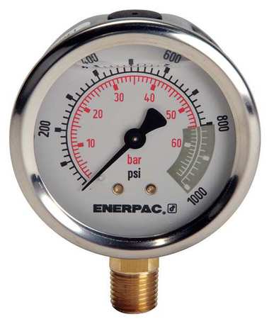 Enerpac Pressure Gauge, 0 to 1000 psi, 1/4 in NPTF, Stainless Steel, Silver G2514L