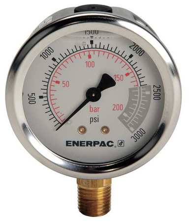 Enerpac Pressure Gauge, 0 to 3000 psi, 1/4 in NPTF, Stainless Steel, Silver G2516L