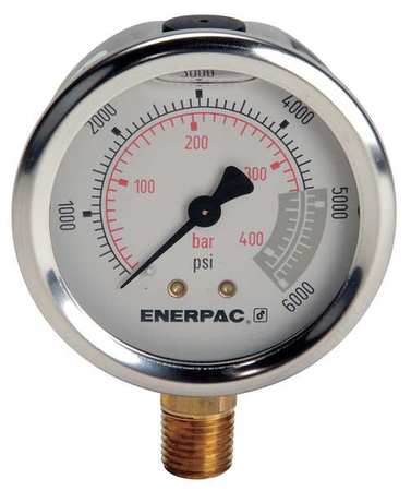 Enerpac Pressure Gauge, 0 to 6000 psi, 1/4 in NPTF, Stainless Steel, Silver G2517L