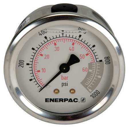 Enerpac Pressure Gauge, 0 to 1000 psi, 1/4 in NPTF, Stainless Steel, Silver G2531R