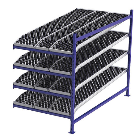 UNEX FLOW CELL Add-On Gravity Flow Rack, 96 in D, 48 in W, 4 Shelves, Blue FC99SKW48964-A