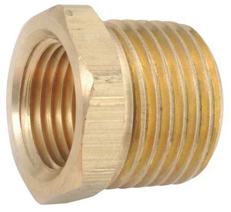 Zoro Select Brass Hex Bushing, MNPT x FNPT, 1/4" x 1/8" Pipe Size 706110-0402