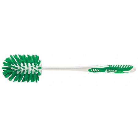 LIBMAN Toilet Brush, 10 1/4 in L Handle, 3 3/4 in L Brush, Green, Polypropylene, 14 in L Overall 22