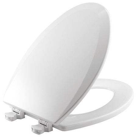 Bemis Elongated Toilet Seat with Cover, Closed Front, External Check Hinge, 2 in Seat Ht, Wood, White 1500EC 000