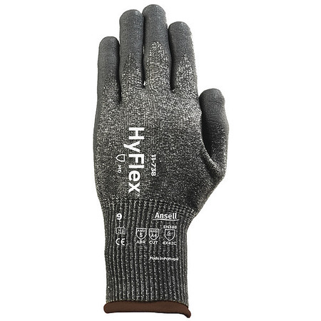 ANSELL Hyflex Cut-Resistant Coated Gloves, A4 Cut, Nitrile/Polyurethane, Black/Gray, Medium Size 8, 1 Pair 11-738