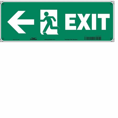 Emergency Exit Sign, English, 14 W, 5 H, Aluminum, Green