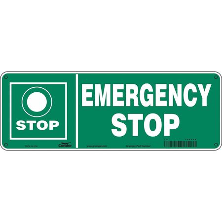 CONDOR Emergency Stop Sign, 14" W, 5" H, English, Aluminum, Green, White 469G48