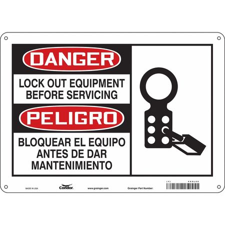 CONDOR Safety Sign, 10 in Height, 14 in Width, Polyethylene, Horizontal Rectangle, English, Spanish, 469L90 469L90