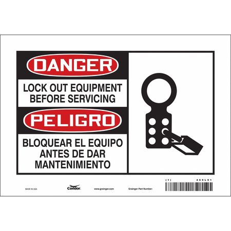 CONDOR Safety Sign, 7 in Height, 10 in Width, Vinyl, Vertical Rectangle, English, Spanish, 469L91 469L91
