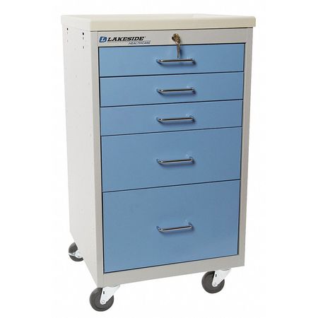 LAKESIDE Medical Mini Cart, 5 Drawers w/Key Lock- Slate Blue Cabinet SM-524-K-2SB