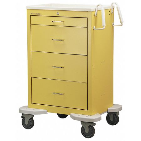LAKESIDE Medical Cart, 4 Drawers w/Key Lock-Yellow Cabinet C-430-K-1Y