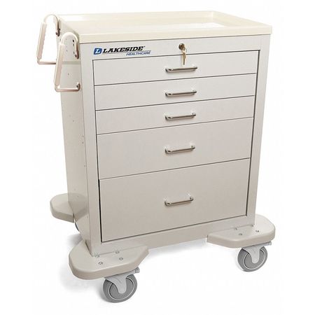 LAKESIDE Medical Cart, 5 Drawers w/Key Lock, Gray Cabinet C-524-K-1G