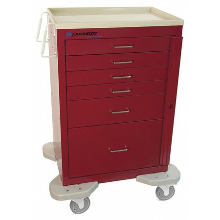 LAKESIDE Medical Cart, 6 Drawers, Red Cabinet C-630-2B-1R