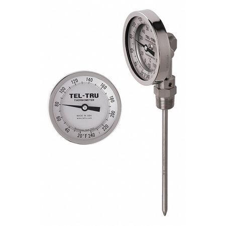 TEL-TRU Analog Dial Thermometer, Stem 2-1/2" L BC550R-0214