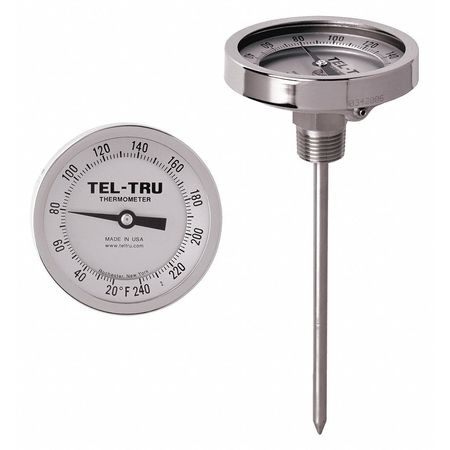 TEL-TRU Analog Dial Thermometer, Stem 2-1/2" L GT300R-0214