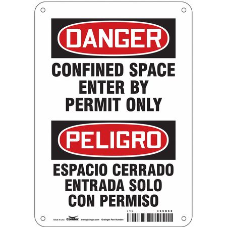 CONDOR Safety Sign, 10 in Height, 7 in Width, Aluminum, Horizontal Rectangle, English, Spanish, 465K60 465K60