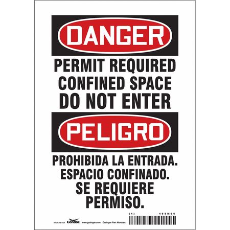 CONDOR Safety Sign, 10 in Height, 7 in Width, Vinyl, Horizontal Rectangle, English, Spanish, 465M96 465M96